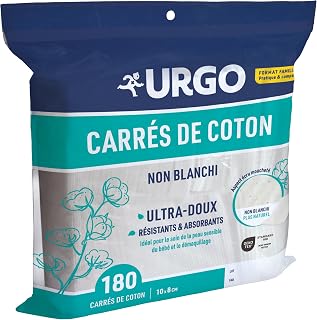 Urgo OEKO-TEX® Super Soft Absorbent Baby Cotton Squares x180 | Unbleached cotton, gentle on sensitive skin. Make up, baby care and daily hygiene.