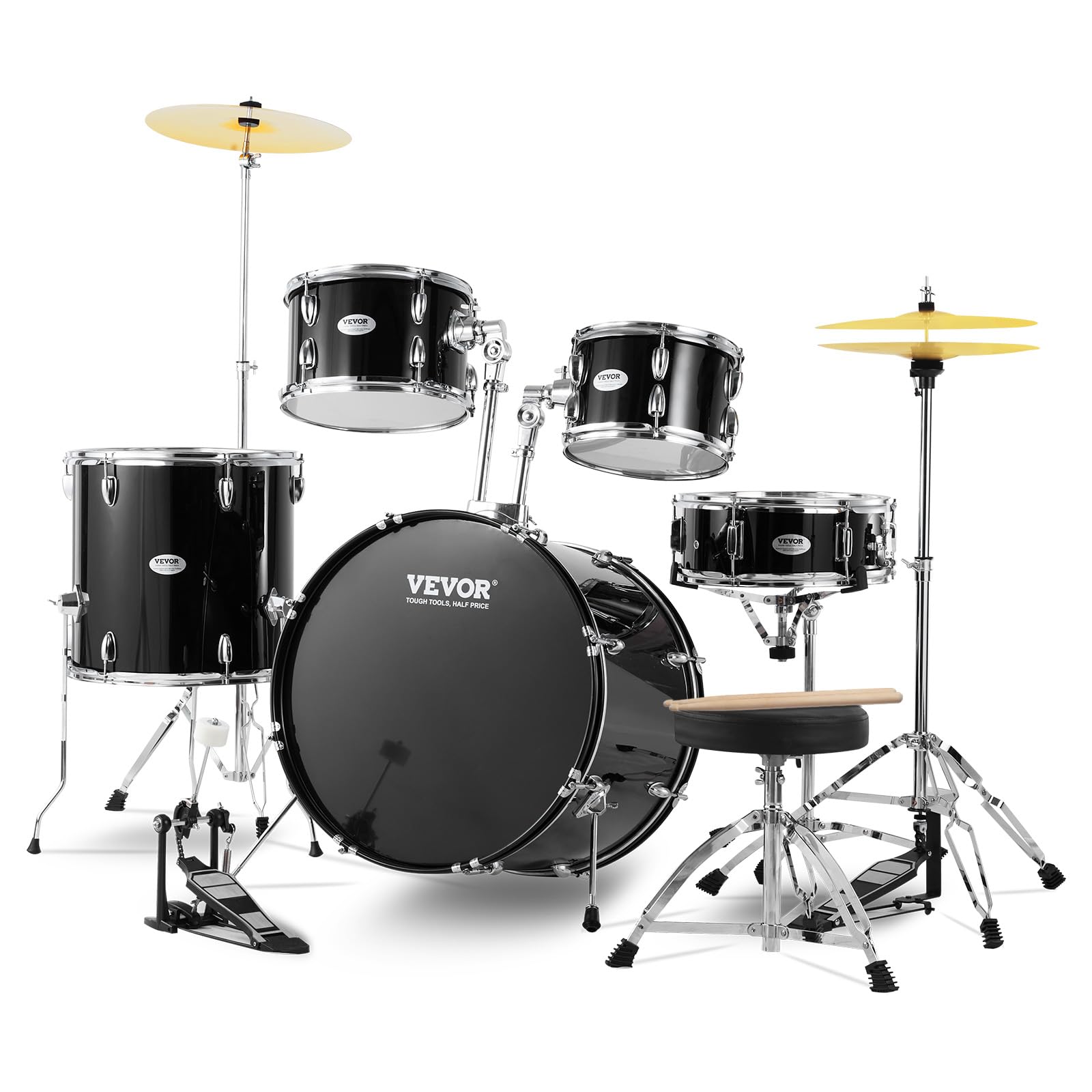VEVOR Adult 5-Piece Drum Set, 22 in Complete Full-Size Beginner-to-Pro Kit | Sui