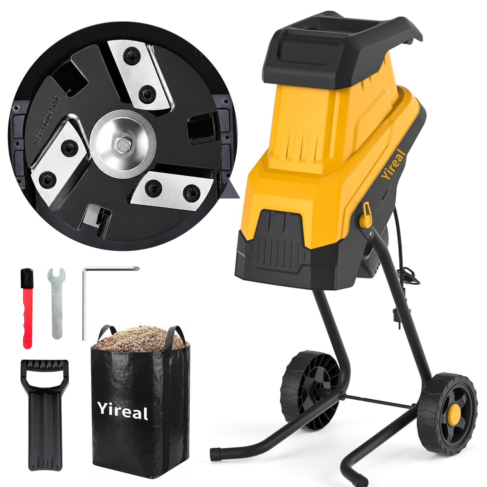 Yireal 3 Blade Electric Wood Chipper Shredder,15Amp,1.8 Inch Cutting | Portable 