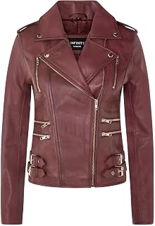 Infinity Leather Retro 100% Nappa Leather Biker Jacket For Women