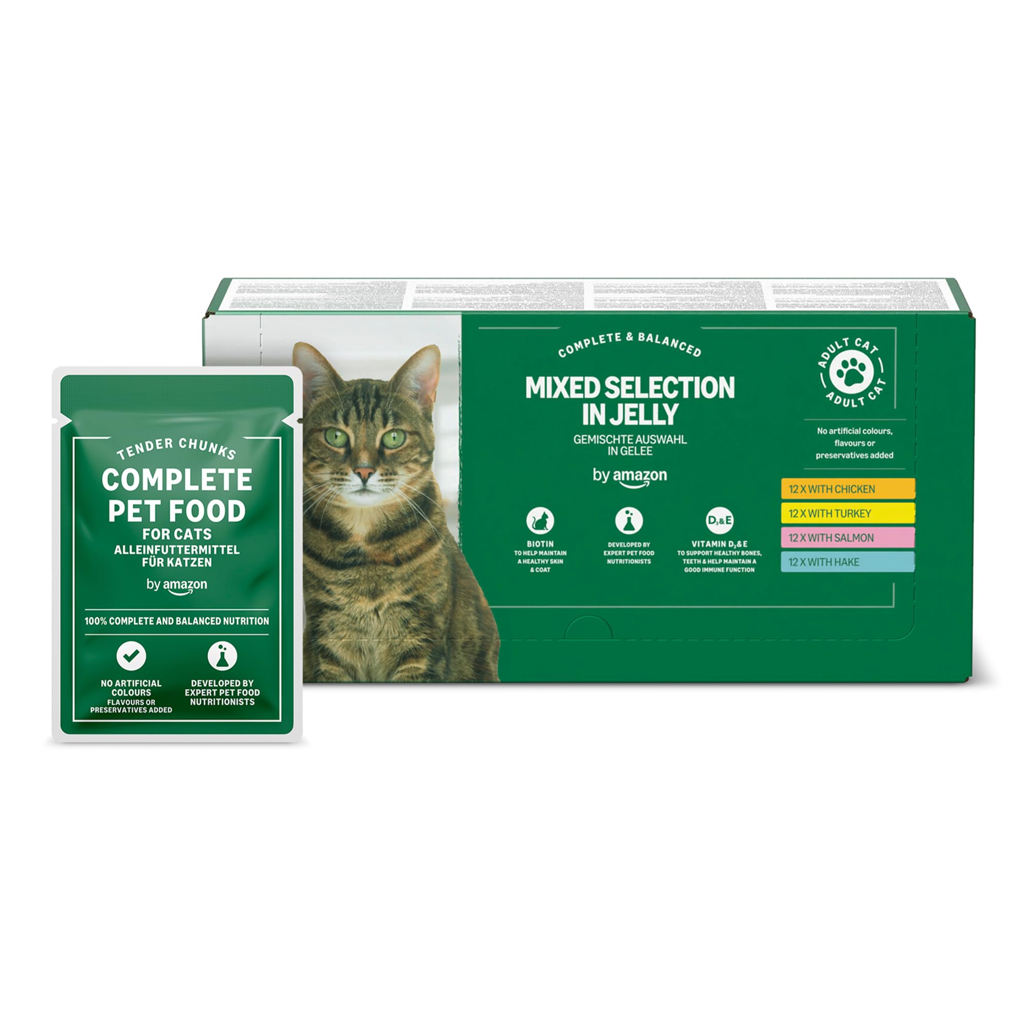 by Amazon Grain-Free Complete Wet Food for Adult Cats, Mixed Selection In Jelly,