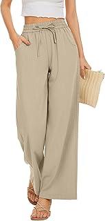 KICZOY Women Flowy Pants Drawstring Waist Wide Leg Palazzo Beach Pants Loose Fit with Pockets