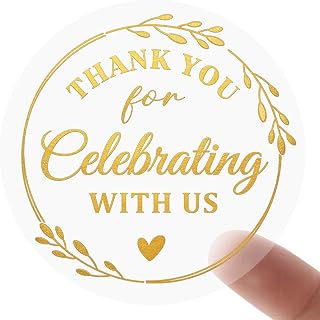 Thank You for Celebrating with Us Stickers, 100 PCS Gold Foil Round Labels for Wedding Baby Shower Party Favors, Envelope Seals for Gift Boxes, Invitations, Party Decor, 1.5 Inch