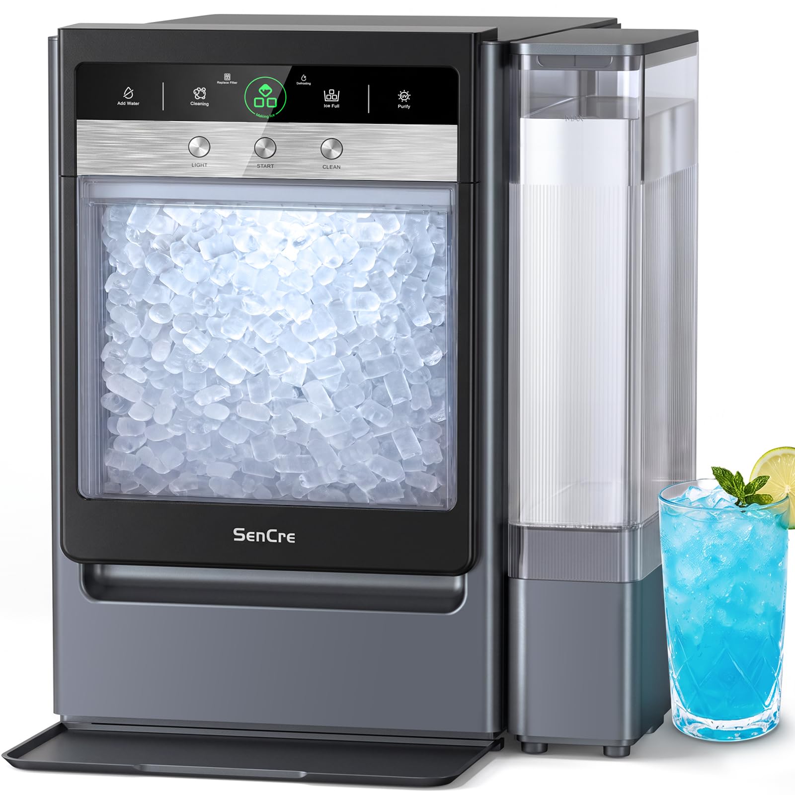 Nugget Ice Maker Countertop 60lbs/24H, 5-Min Ice Output, UV-C Purify | Dual Wate