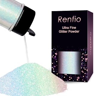 Renfio Iridescent Ultra Fine Glitter Powder Resin Supplies Glitters | 1.94 Oz (55g) PET Crafts Sequins 1/128" 0.008" 0.2mm Epoxy Chips Flakes for Tumbler Slime Olympic Decorations-Colorful White