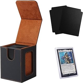 Venssu MTG Deck Box with Commander Display, Fits TCG Cards (Black＆Brown) | Holds 120 Single/100 Double-Sleeved Cards, Fit MTG/PTCG/OPTCG Cards, Strong Magnet, PU Leather, With 2 Dividers & 1 Toploader