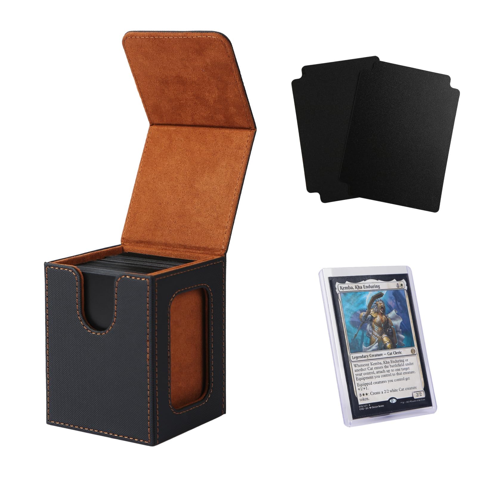 Venssu MTG Deck Box with Commander Display, Fits TCG Cards (Black＆Brown) | Holds