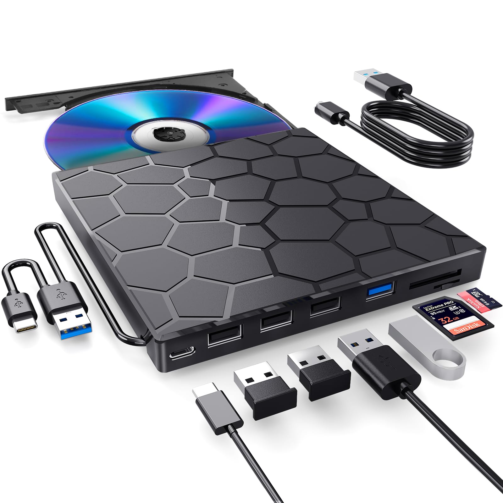 BPAKDU External CD/DVD Drive for Laptop, DVD Player for Laptop, 8 in 1 USB 3.0 U