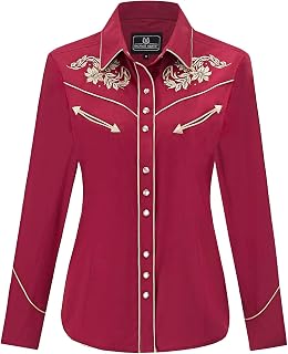 SALVAJE OESTE Women's Embroidered Western Cowgirl Slim Fit Shirt Snap Button Down Long Sleeve Shirt with Floral Embroidery