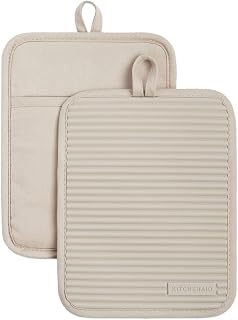 KitchenAid Ribbed Soft Silicone Pot Holder 2-Pack Set, Milkshake Tan, 7"x9"