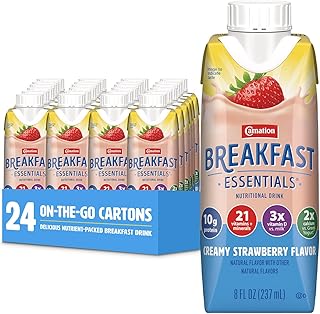 Carnation Breakfast Essentials Original Nutritional Drink, Strawberry | Strawberry, 8 FL OZ Carton (Pack of 24)