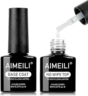 AIMEILI Gel Nail Polish No Wipe Gel Top and Base Coat Set - Shine Finish and Long Lasting Soak Off UV LED Nail Lamp Gel Base Top Coat Nail Art Design Manicure for Girls 2×8ml