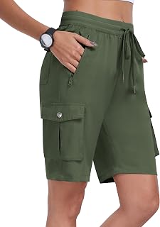 MoFiz Women's Cargo Pants Loose Fit Casual Hiking Lightweight Quick Dry Travel Summer Pants for Women, B01 Military Green, L