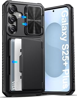 ATATOO for Samsung Galaxy S25+ Plus Case Wallet, Built-in Card Holder (3-5 Cards) [RFID Blocking] & Slide Camera Cover, Military Grade Protection, Hard Rugged Phone Case for S25 Plus 6.7" 2025, Black