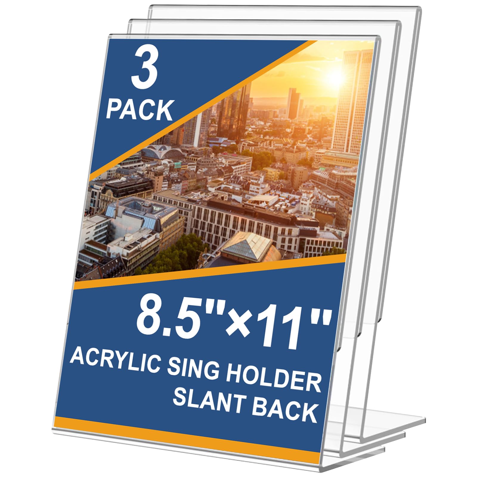 3 Pack Acrylic Sign Holder 8.5 x 11, Slant Back Acrylic Stands for Displaying, L