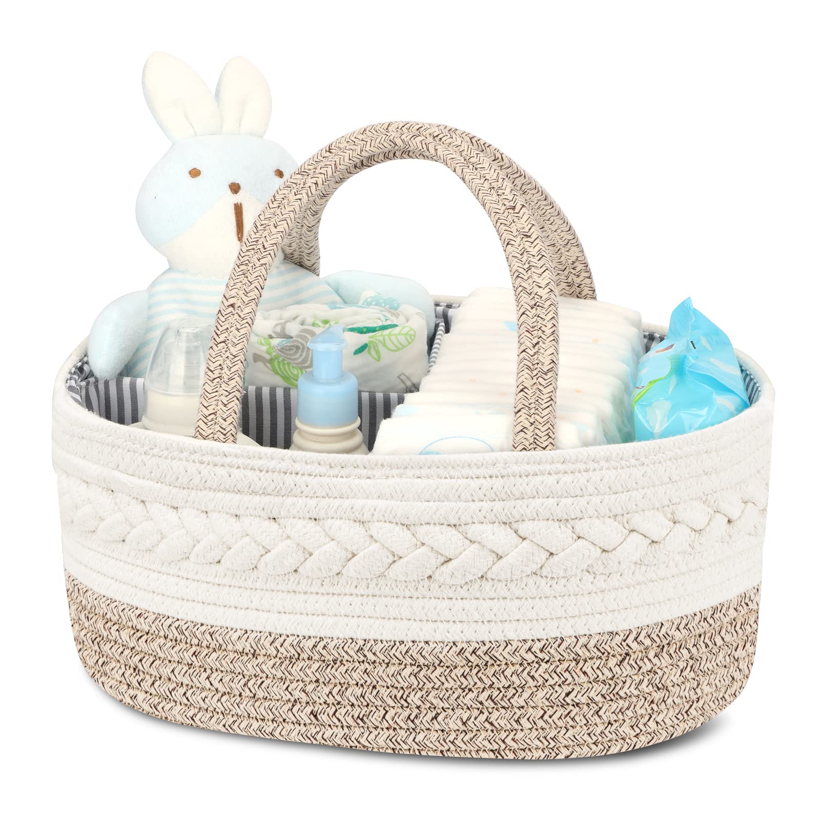 Maliton Diaper Caddy Organizer for Baby, Cotton Rope Baby Gift Basket, Portable 