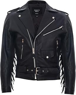 Infinity Leather FRINGE Hide Bender Men's Tassled Brando Leather Motorcycle Jacket