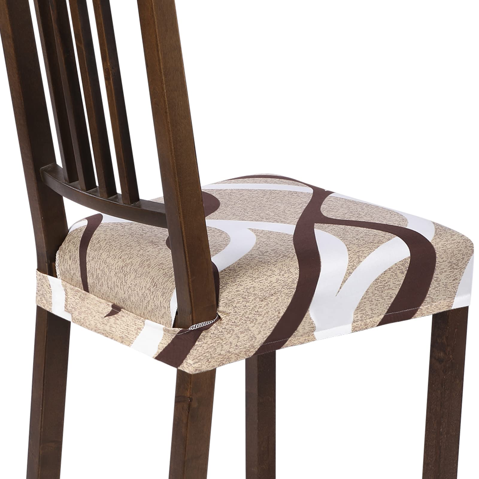 SearchI Dining Chair Seat Covers, Rear Covered, Beige, 6 | Stretch Washable Remo