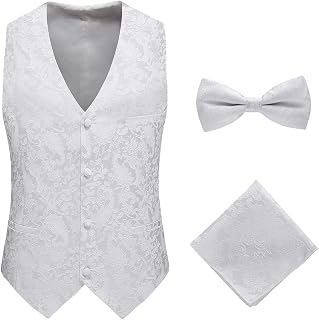 Men's Paisley Pattern Jacquard Vest Tie / Bow Tie Pocket Square Vest 3 Piece Set V-Neck Suit Vest Formal Business Vest Party Wedding Dress Vest Sleeveless Vest