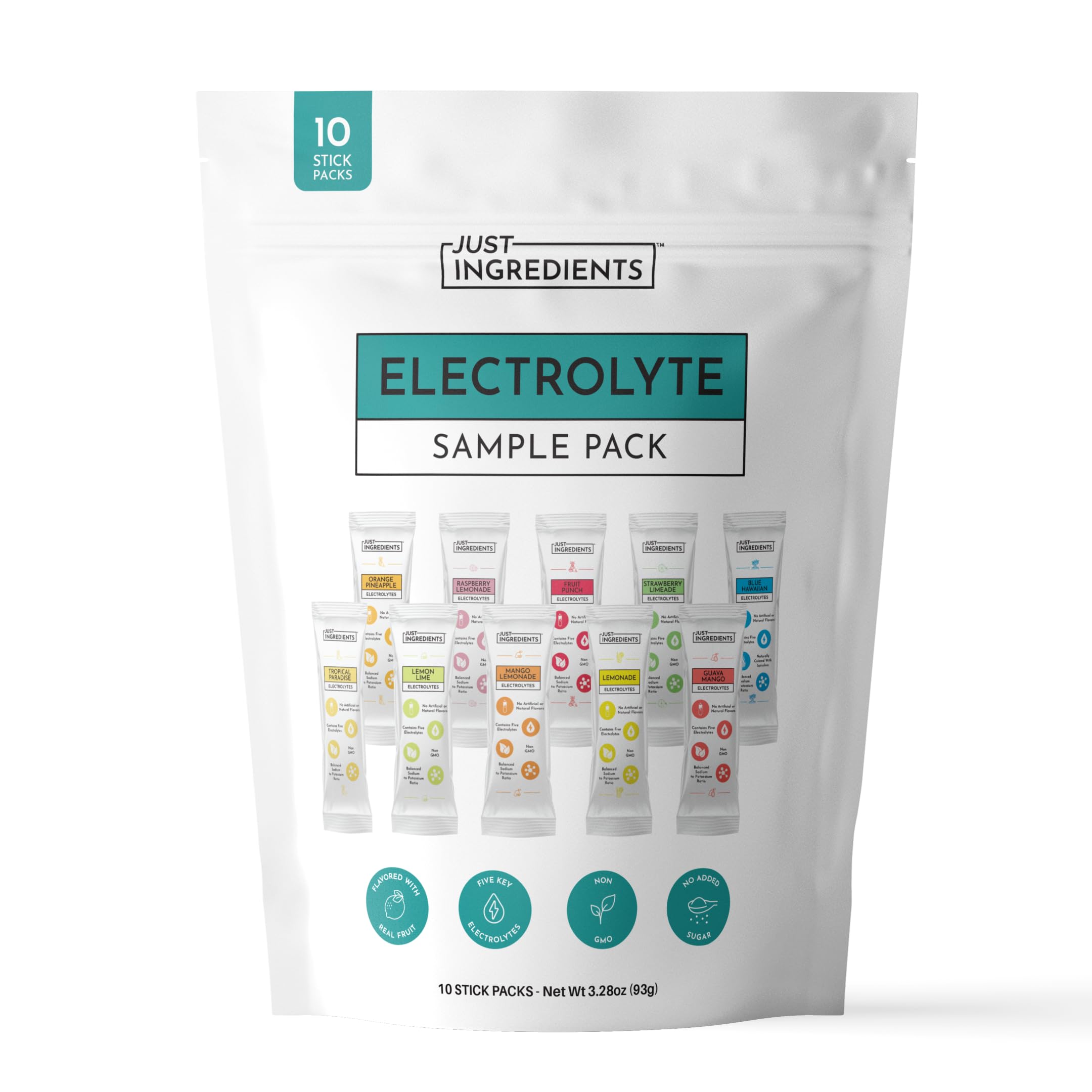 JUST INGREDIENTS Electrolyte Sample Pack - No Sugar - 10 Sticks | 3:1 Potassium 
