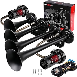 CENZHIWEN 12V Train Air Horn for Truck With 2 Compressors/4 MetalTrumpets | 180dB Loud Tankless Train Horn Kit, Weatherproof &amp; Easy to Install, Replacement for 12V Car/Pickup/SUV/Semi-Truck