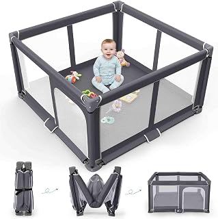 Foldable Baby Playpen Portable Travel Play Yard, Dark Gray | Safety Play Yard for Babies &amp; Toddlers, Indoor &amp; Outdoor Use, Carry Bag Included, Collapsible, Portable，Sturdy &amp; Secure