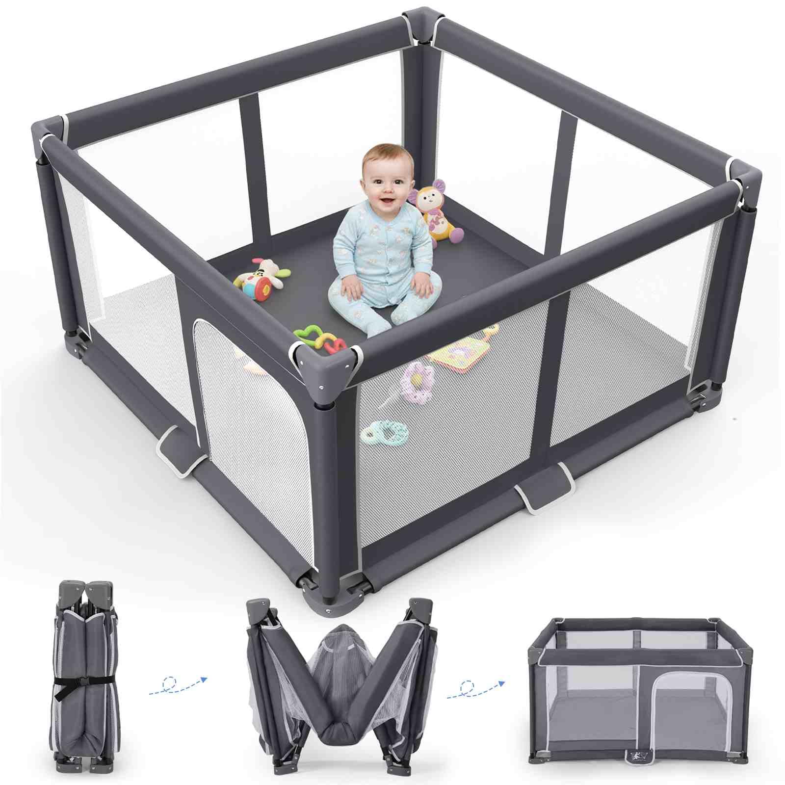 Foldable Baby Playpen Portable Travel Play Yard, Dark Gray | Safety Play Yard fo