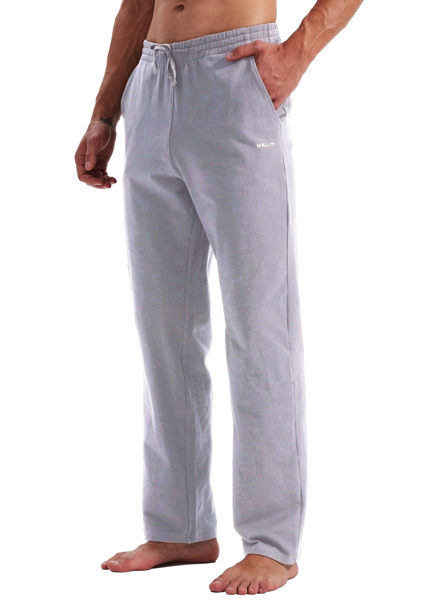 WILLIT Mens Cotton Jogging Bottoms Yoga Pants Workout Open Top Sports Trousers w