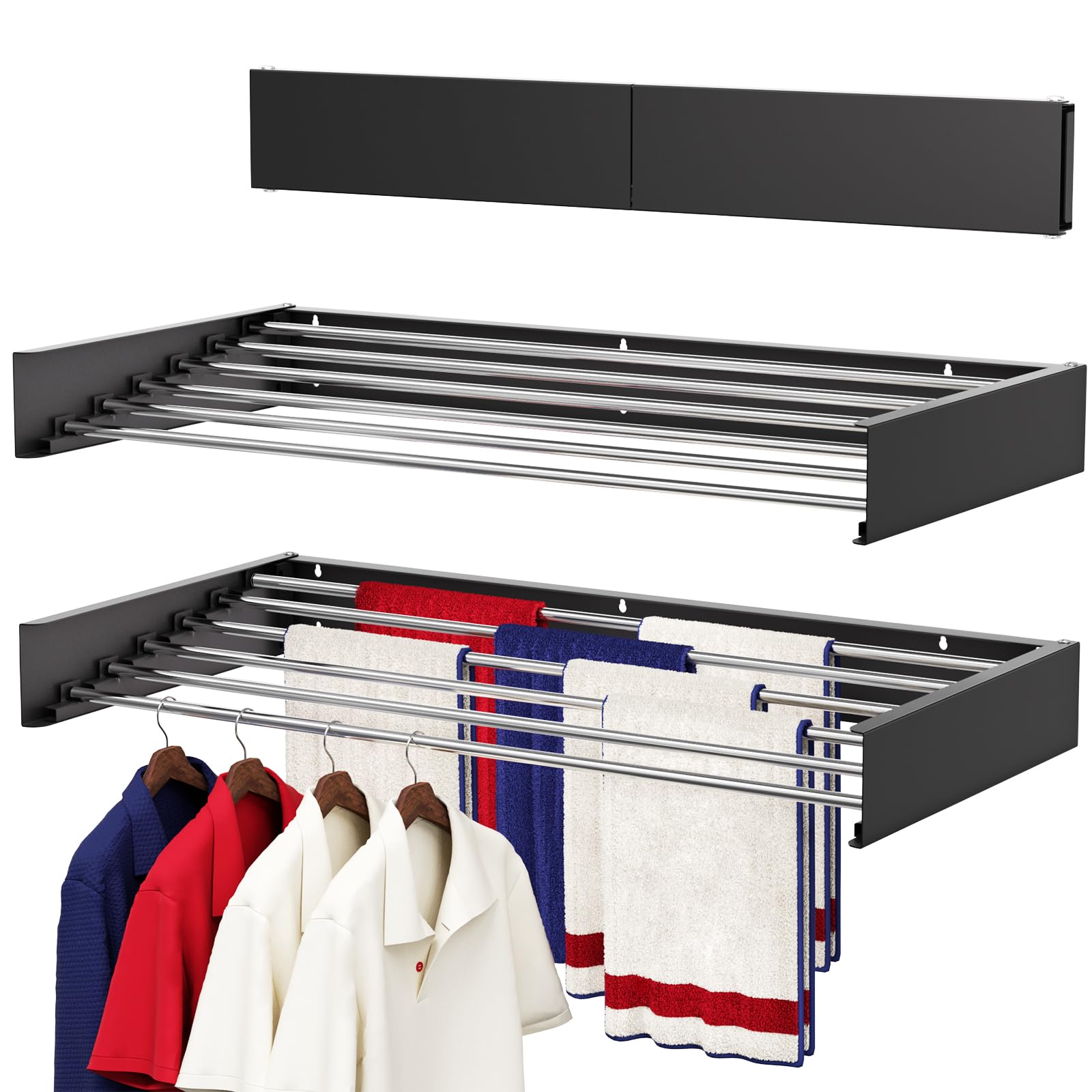 Wall Mounted Drying Rack 100cm, Foldable Laundry Drying Rack with Stainless Stee