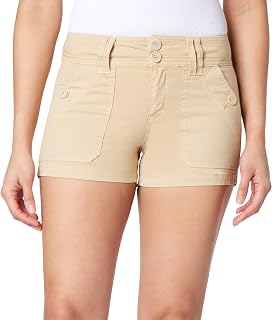 WallFlower Women's Feisty Curvy Twill Shorts 3" Low-Rise Insta Stretch Juniors Casual Shorts