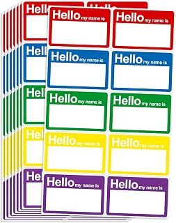 L LIKED 200 Pcs Hello My Name is Stickers, 3.5x2.25 in Name Tag Stickers | Colorful Adhesive labels for Clothes, Kids, School Activities, Office, Home