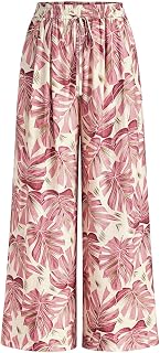 PRETTYGARDEN Ladies Stretch Floral Waist Lightweight Pants Palazzo Pants For Women Casual Lounge Wide Leg Pants Women