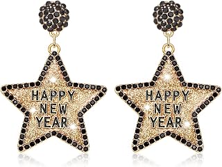 Happy New Year Earring for Women Glitter Rhinestone Star Dangle Earrings Holiday New Year’s Eve Earrings Festive Party Jewelry Gifts
