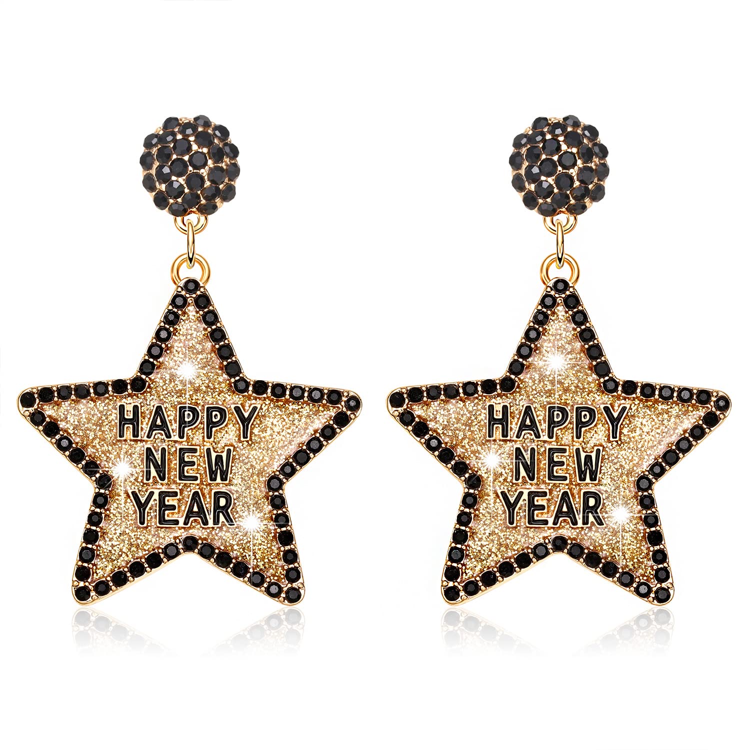 Happy New Year Earring for Women Glitter Rhinestone Star Dangle Earrings Holiday