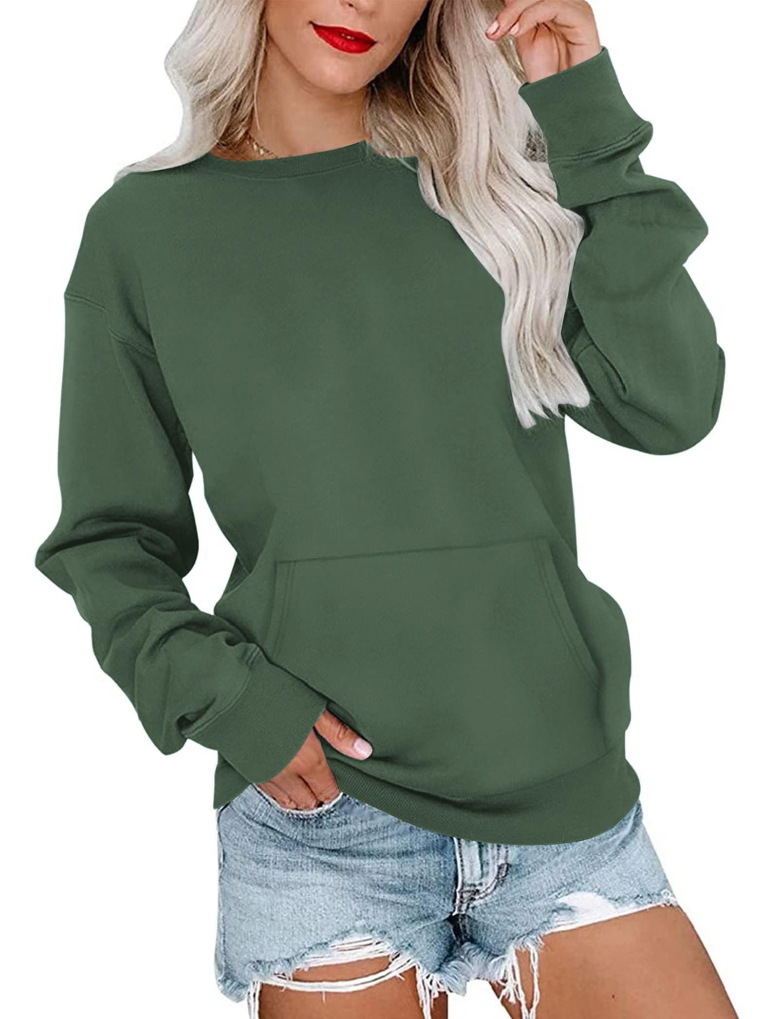 MISFAY Women's Oversized Crewneck Sweatshirt Long Sleeves Top with Pocket
