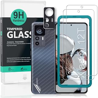 Ibywind Compatible with Xiaomi 12T 5G Glass Film, 2 Piece Protective Film with Guide Frame, Lens Cover (1), Back Sheet (1), Scratch Resistant, Shock Resistant, 9H Tempered Glass Film, Smooth Touch, Bubble Free, Fingerprint Authentication, Super Easy to Install