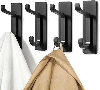 pickpiff 13LB Strong Stick-on Hooks for Coat & Towel, Black 4 Pack