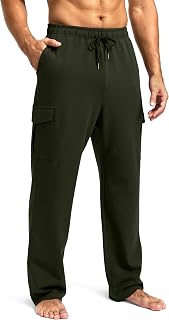 Pudolla Men's Cotton Sweatpants with Cargo Pockets Casual Workout Pants