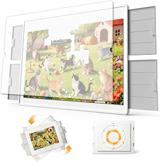 PITAPITA Rotating Jigsaw Puzzle Board for 1500 Pieces with 4 Drawers | | 35"x27" Portable Spinning Puzzle Table for Adults | Embedded Lazy Susan Jigsaw Puzzle Table