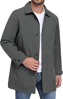 Little Donkey Andy Men's Waterproof Mid-Length Trench Coat, Lightweight Long Rain Coat, Single Breasted Overcoat