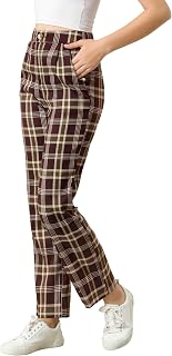 Allegra K Women's Plaid Pants Elastic Waist Casual Work Long Trousers