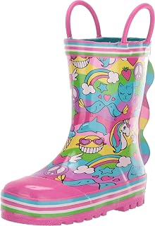 Western Chief Boys Waterproof Printed Rain Boot with Easy Pull On Handles