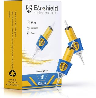 ES Shield Tattoo Needles Cartridges 1207RL, Silicone Grip, 20PCS | Steady ink flow. Silicone ledge for comfort & precision. Ideal for controlled small-area lining and fine detail, disposable