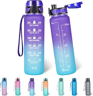 Polygon 32 Oz Water Bottle, Tritan Motivational Bottle with Time Marker | Reusable 1 Litre Container, BPA-Free Material, Leakproof Wide Mouth for Sport, Fitness and Outdoor Activities