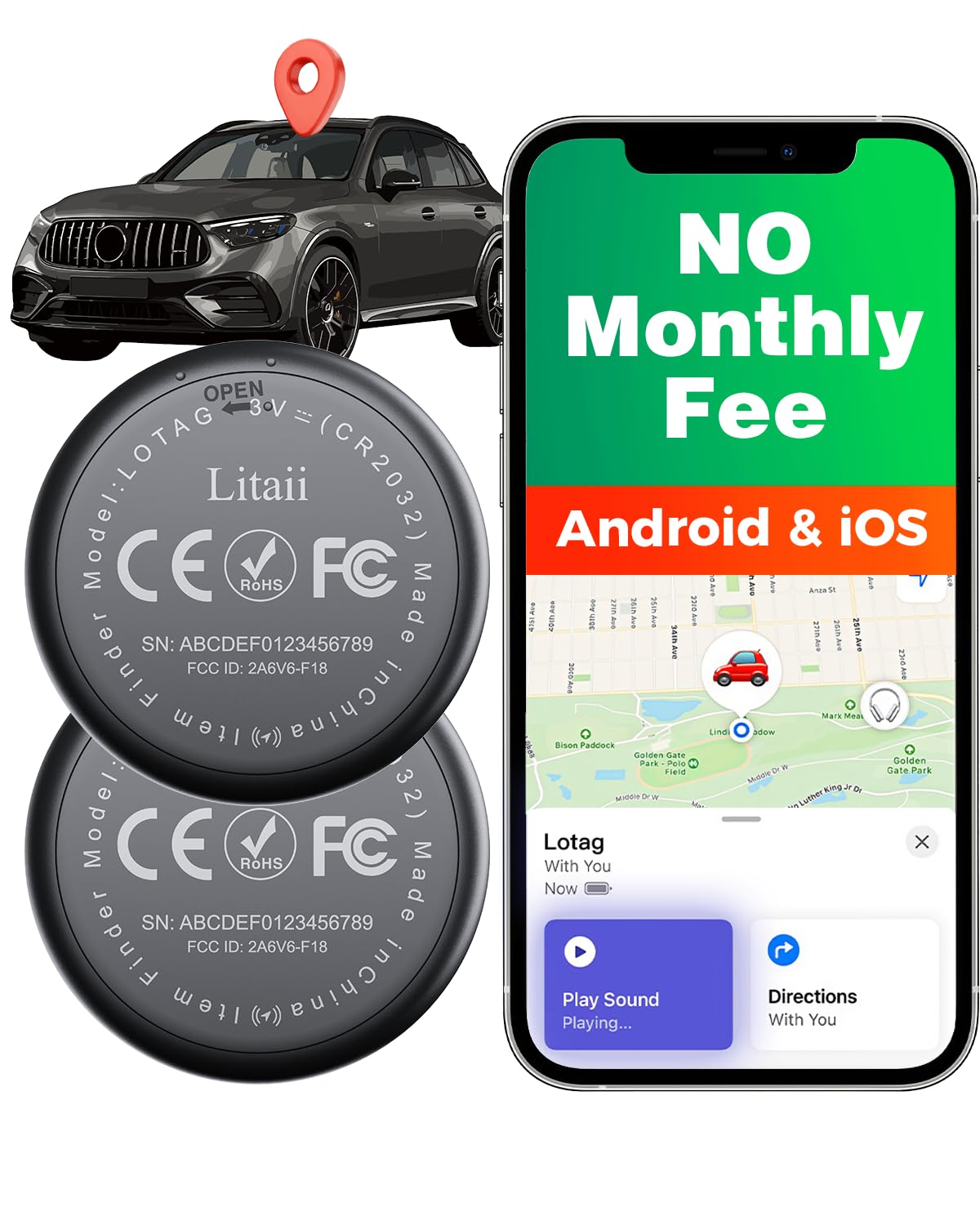 GPS Tracker for Vehicles,2 Year Battery Life,GPS Tracker,2pcs Black Hidden Magne
