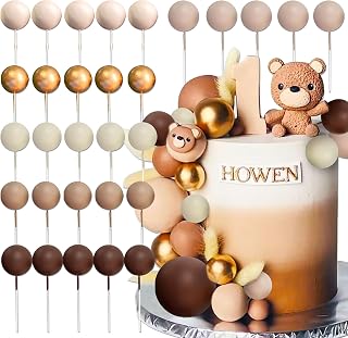 JeVenis Boho Beige Balls Cake Decorations Brown Balls Gold Balls Cake Decoration for Baby Shower Birthday Wedding