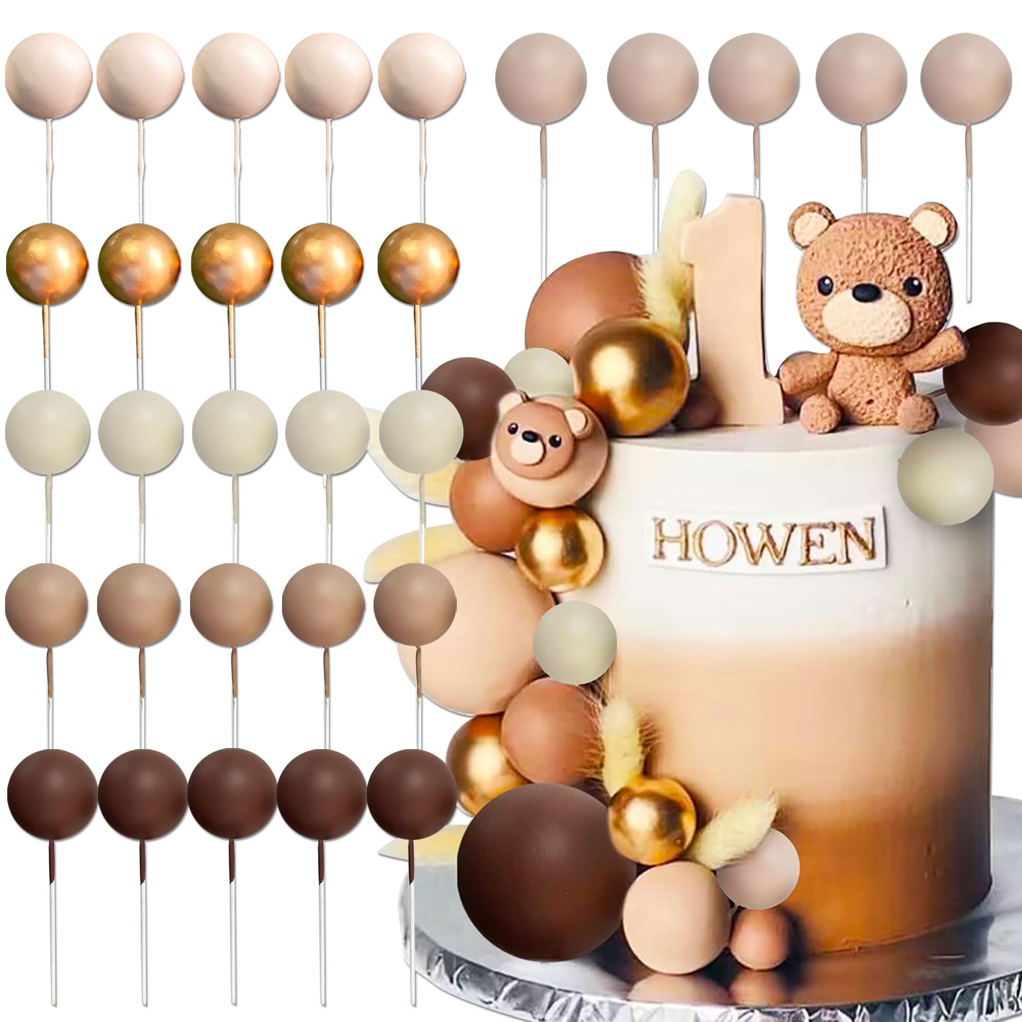 JeVenis Boho Beige Balls Cake Decorations Brown Balls Gold Balls Cake Decoration