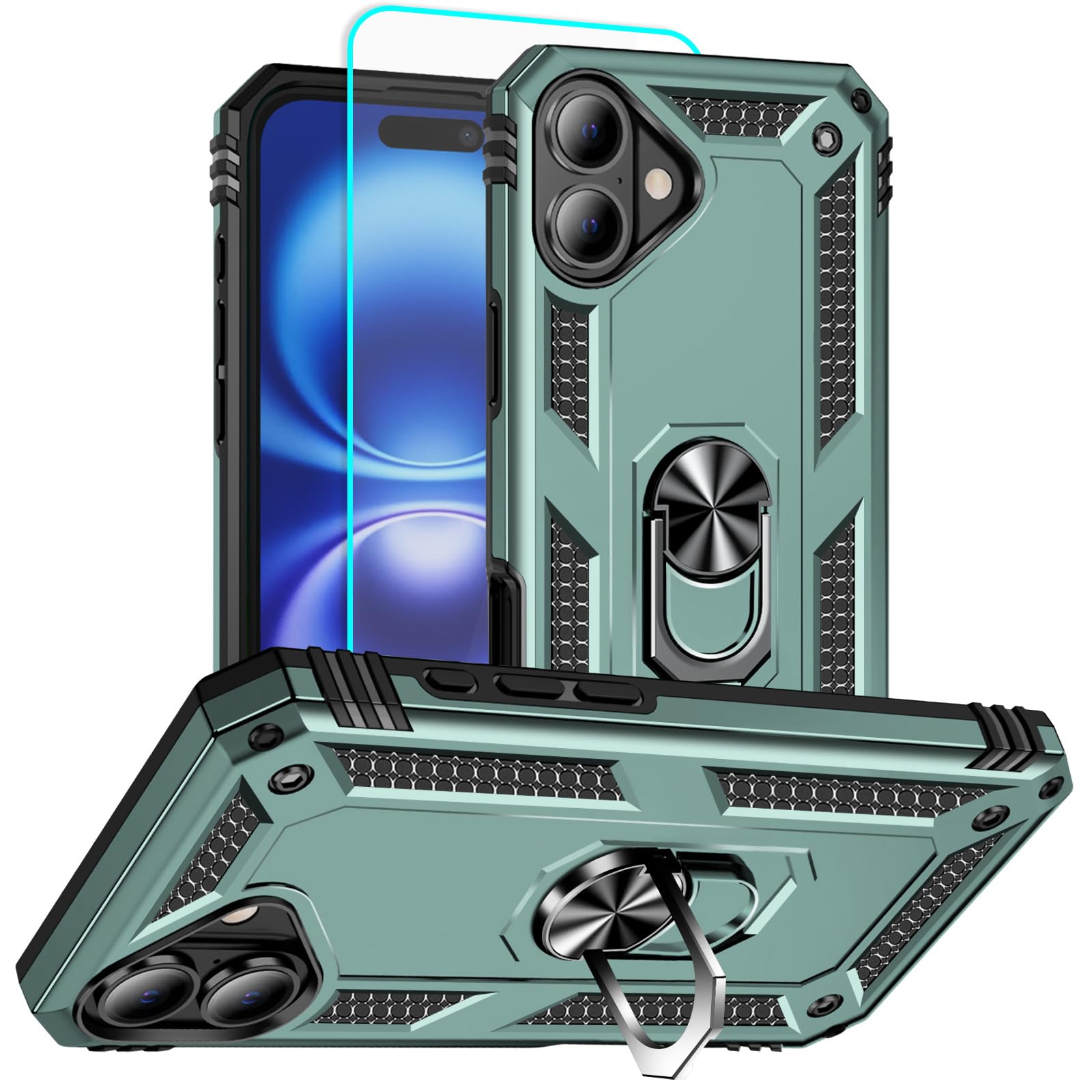 for iPhone 16 Case with Screen Protector (Dark Green)