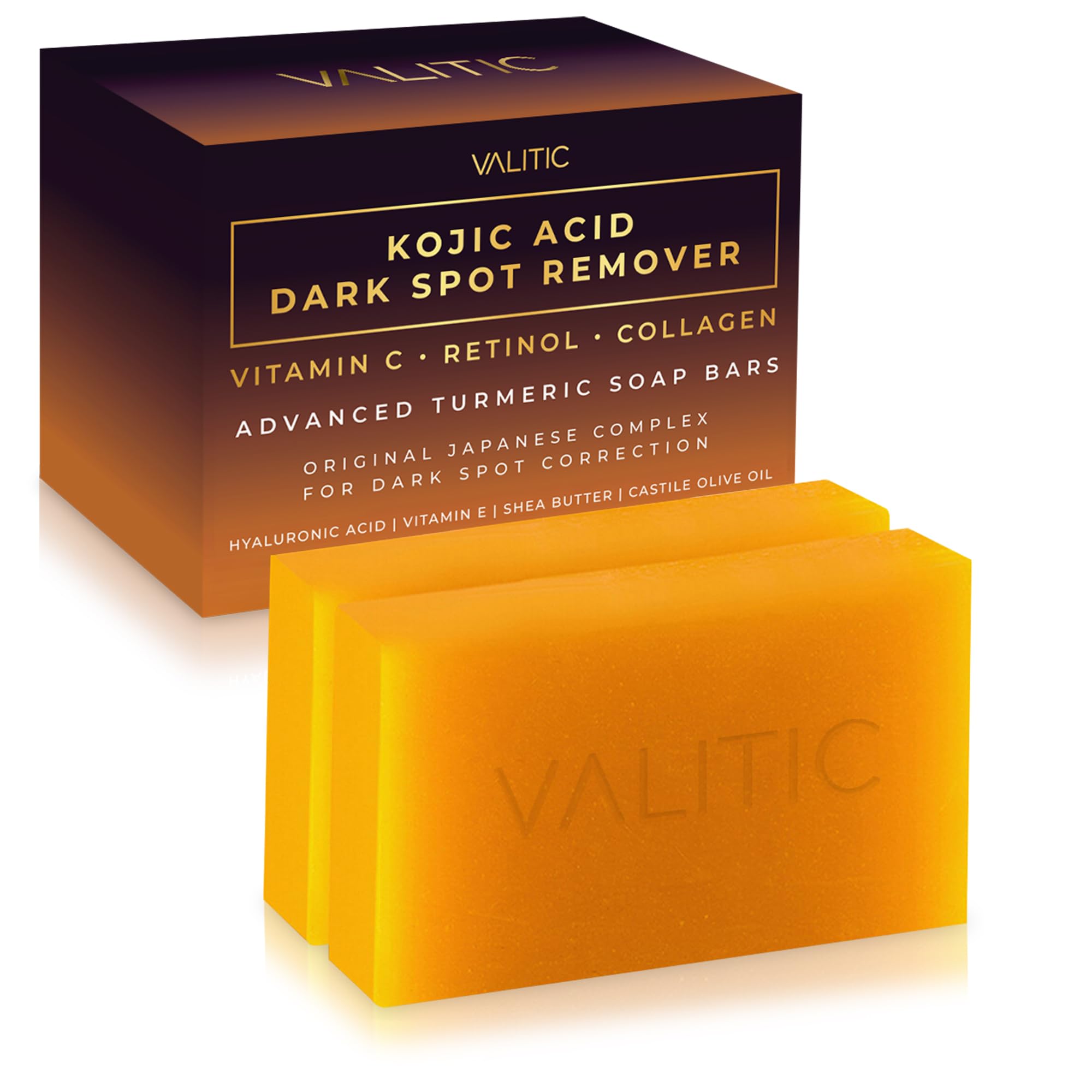 VALITIC Kojic Acid Dark Spot Remover Soap Bars, Turmeric Bar Soaps 2 Pack | Orig