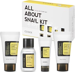 COSRX All About Snail Mucin Korean Skin Care Set, Mini Travel Essentials | Travel Size Gift Set with Snail Mucin Face Wash, Serum, Moisturizer &amp; Eye Cream, Rejuvenating Kit, Self Care Gift Set